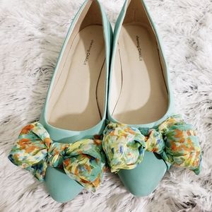 Charming Charlie Teal Bow Dress Flats size 10